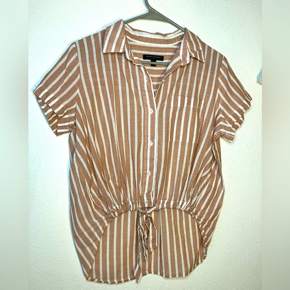 Banana republic STRIPED TIE-FRONT‎ BUTTON-DOWN SHIRT cotton tie summer tshirt